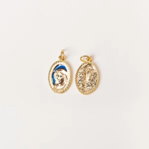 Médaille métal doré Vierge et Lourdes