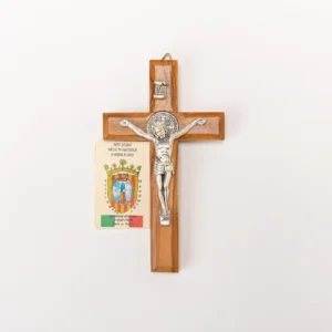 Crucifix bois d'olivier Saint Benoît 18 cm