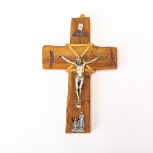Crucifix en bois avec Apparition de Lourdes 