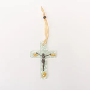 Crucifix verre beige
