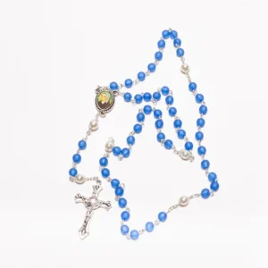 Chapelet perles bleues et blanches Lourdes 